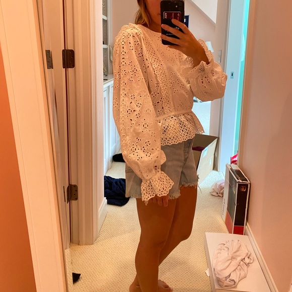 LoveShackFancy white eyelet Nellie blouse - Picture 2 of 3